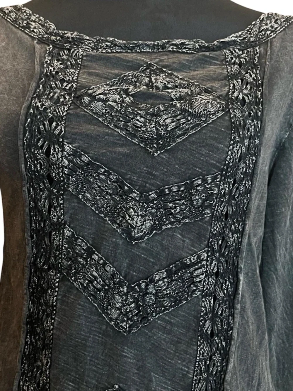 Free People Truly Mad Charcoal Crochet Lace-Front Top Medium Whimsical Goth